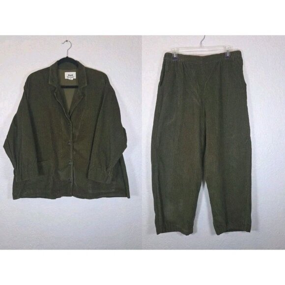 FLAX Jackets & Blazers - FLAX by JEANNE ENGLEHART Women's Button Corduroy Set Green Speckled Large